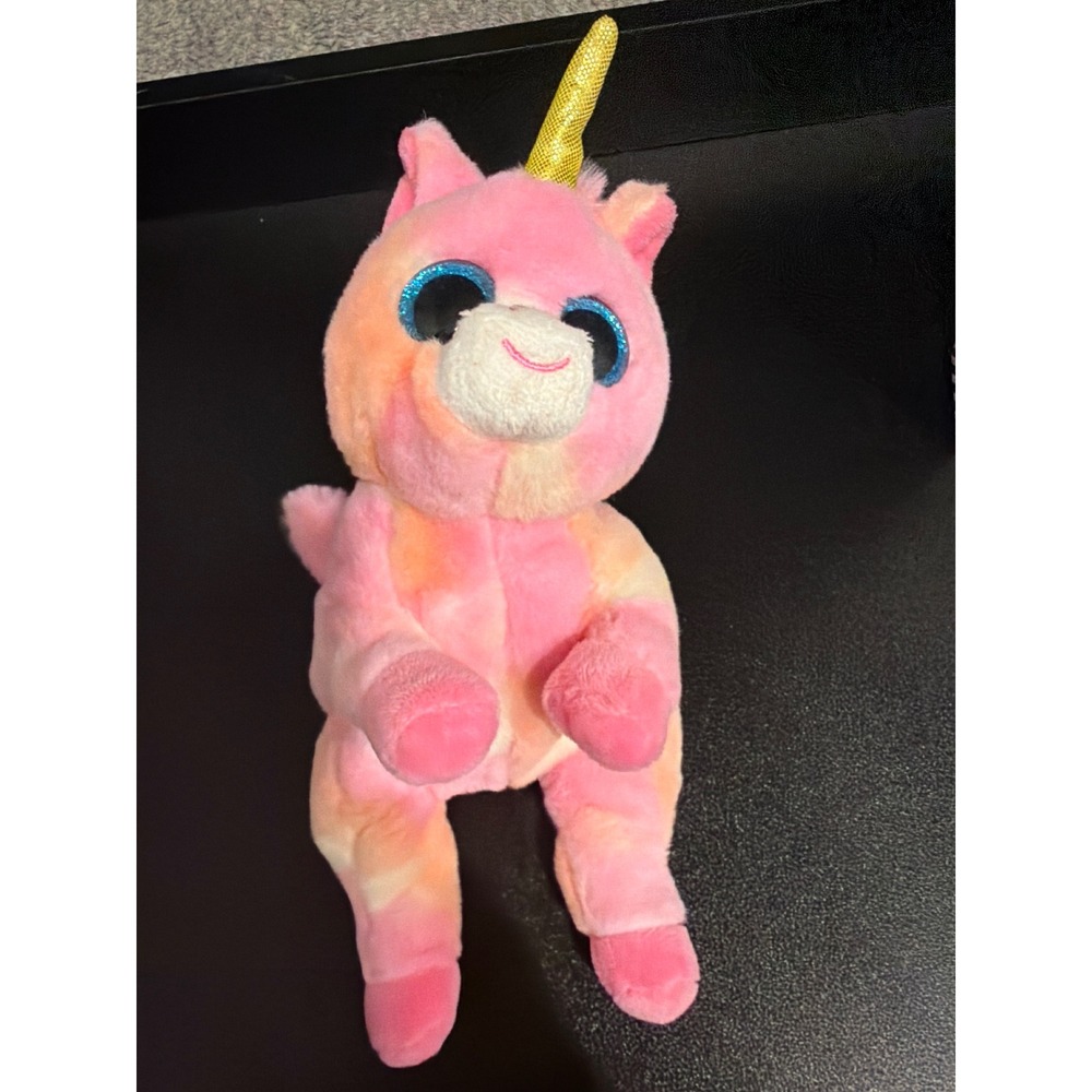Ty Beanie Boos Skylar Unicorn Plush Pink Orange Tie Dye Gold Horn Glitter Eyes